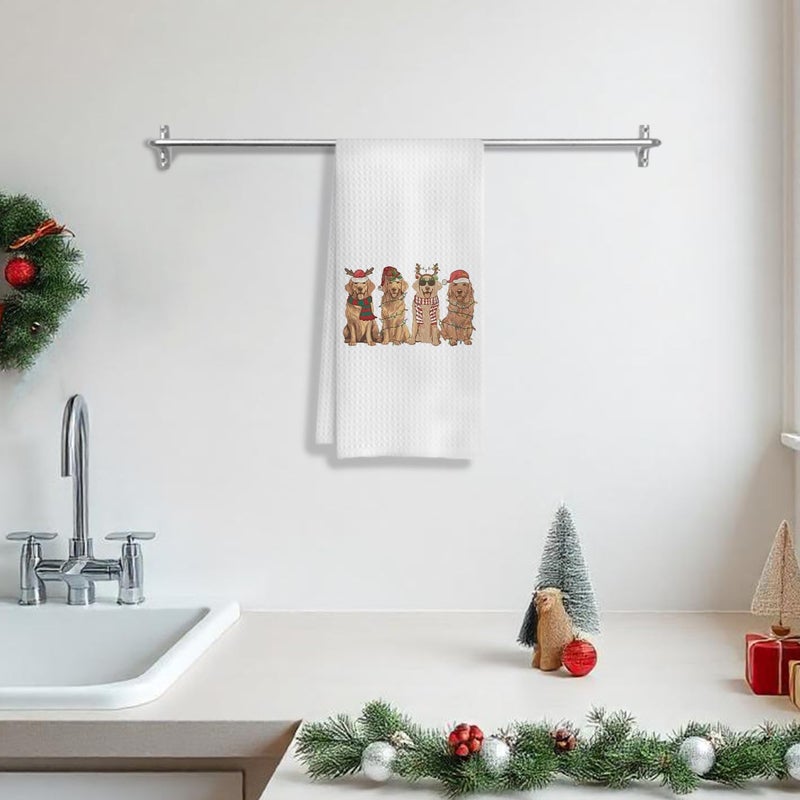 COWEB Christmas Golden Retriever Kitchen Towels, Golden Retriever Gifts for Women, Golden Retriever Christmas Decor Hand Towels, Gifts for Golden Retriever Lovers Dish Tea Towels for Kitchen, 16x24 Inch - Image 3